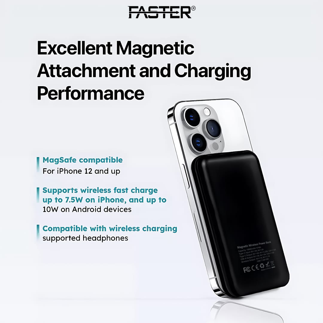 Faster 20W/15W 10000mAh Wireless Charging MagSafe PowerBank | MS10K | White