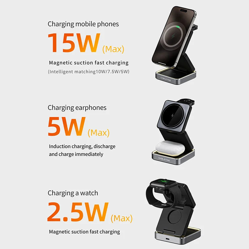 Cabletime 3-in-1 15W MagSafe Wireless Charging Desk Phone Holder | CE12B