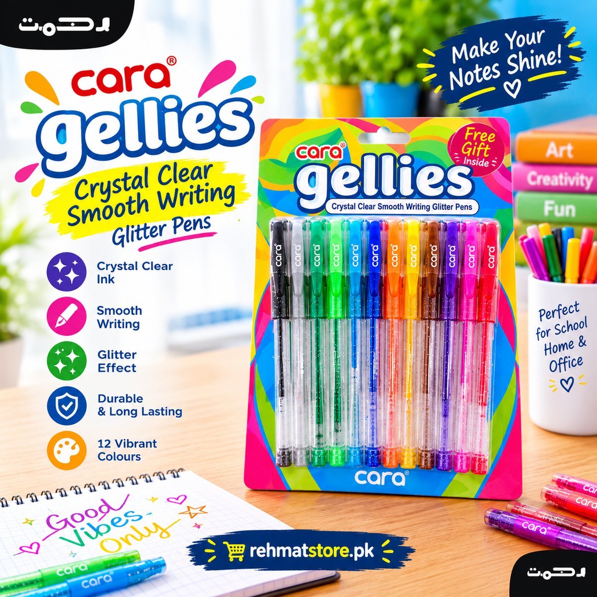 Cara Gellies Crystal Clear Smooth Writing Glitter Pens.