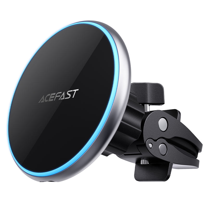 Acefast 15W Fast Wireless Charging Magsafe Metal Car Phone Holder - Black Grey with Ring light - D3
