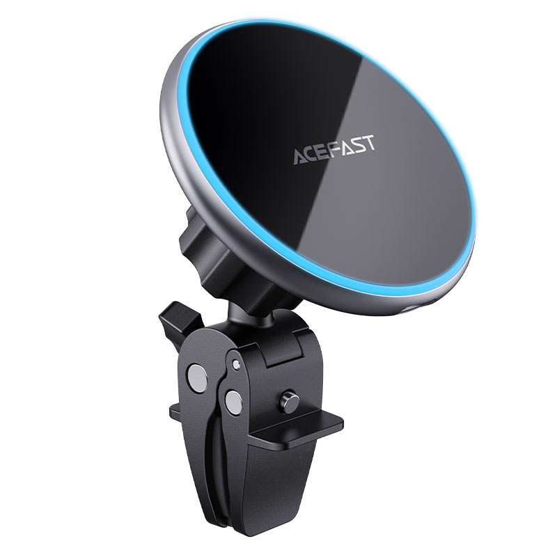Acefast 15W Fast Wireless Charging Magsafe Metal Car Phone Holder - Black Grey with Ring light - D3