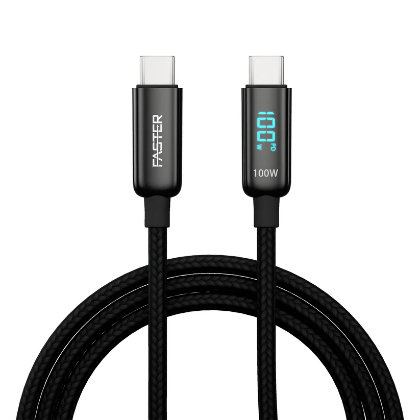 Faster 100W Nylon Braided Type-C to Type-C Cable with LED Display