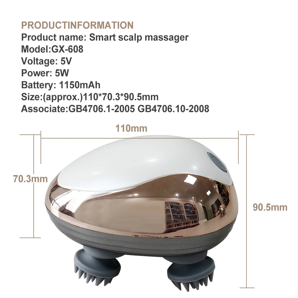 Scalp Massager | Type-C Rechargeable | GX-608 | White Gold