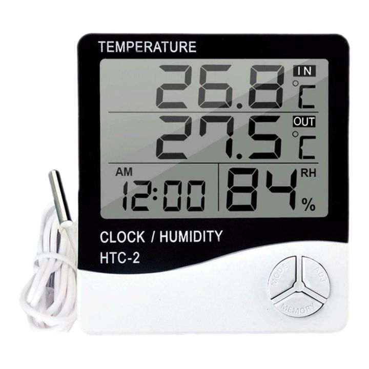 Room Temperature IN/OUT + Humidity meter + Clock w/ Alarm | Thermometer+Hygrometer | HTC-2