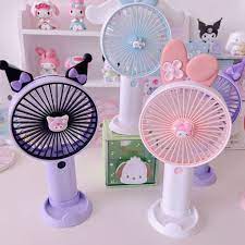 Portable & Rechargeable Huge Handy Fan | USB-A to Barrel | Kuromi | Peach Powder
