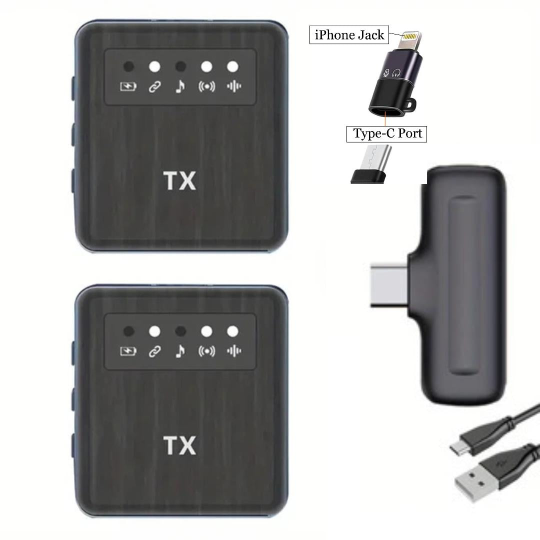 Dual Wireless Microphones Set | Plug & Play Type-C Receiver | OTG for iphones