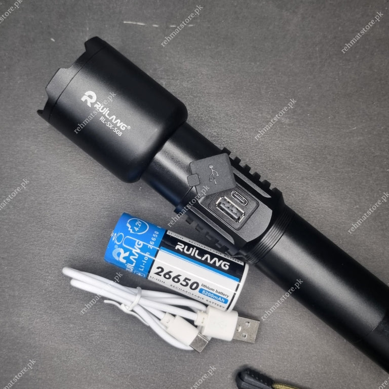 Heavy Duty Metal Zoom Torch Light / Flashlight | Type-C in + Powerbank | RuiLang RL-SX-508