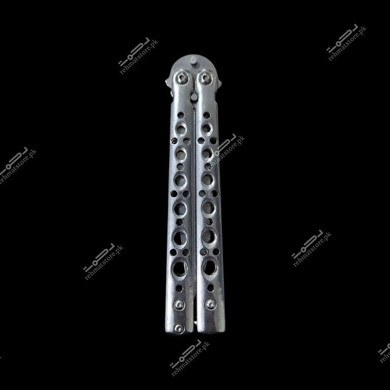 Butterfly Knife | 3.4/8.5" | Silver - Hole Punch Design