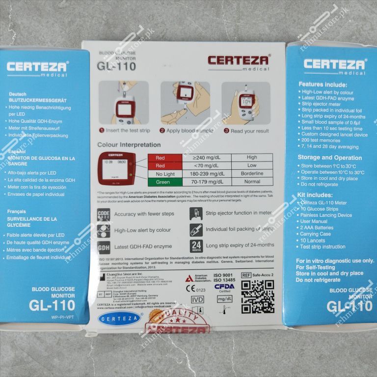Certeza Blood Glucose Monitor complete kit | GL-110