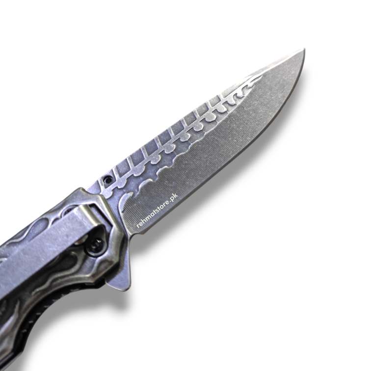 Stainless Steel Scorpion Browning Knife with Window Breaker, Seat Belt Cutter & Belt Clip | Blue