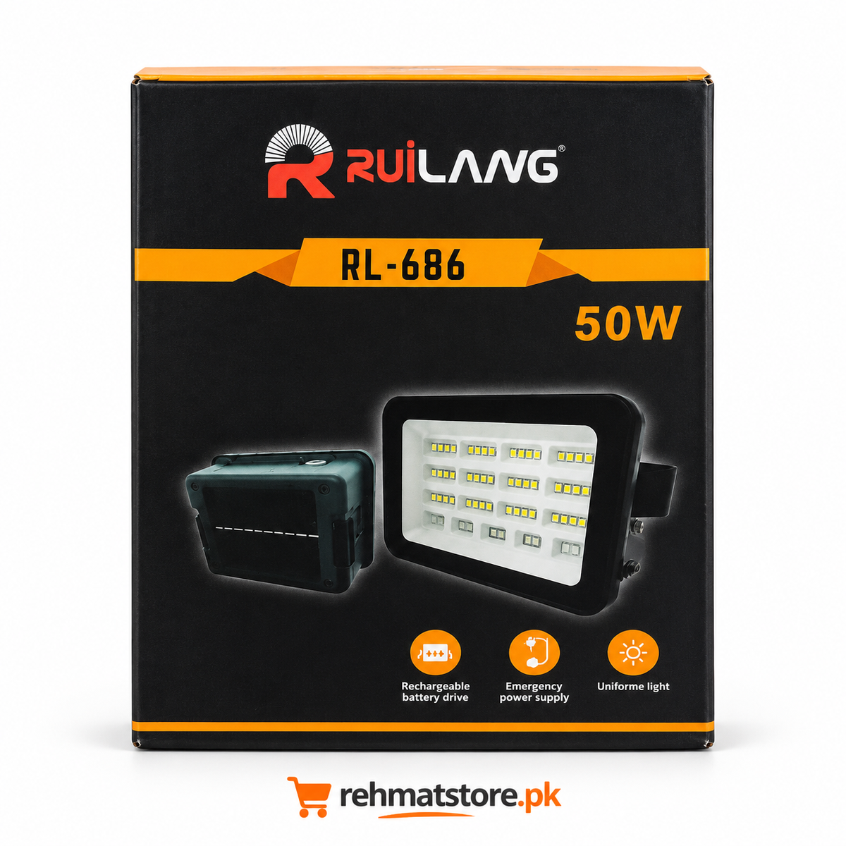 Ruilang RL-686 50W Rechargeable LED Emergency Flood Light.