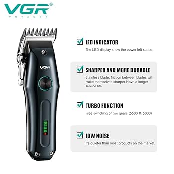 VGR Rechargeable Digital Display Hair Clipper With Turbo Function | 4 PCS GUIDE COMB | VGR-V 969
