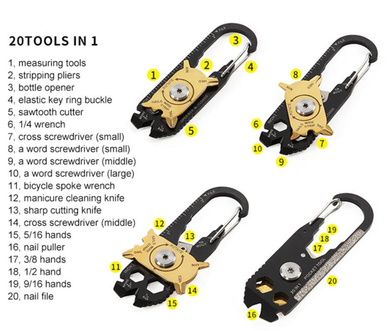 20 in 1 Pocket Multi-tool Carabiner