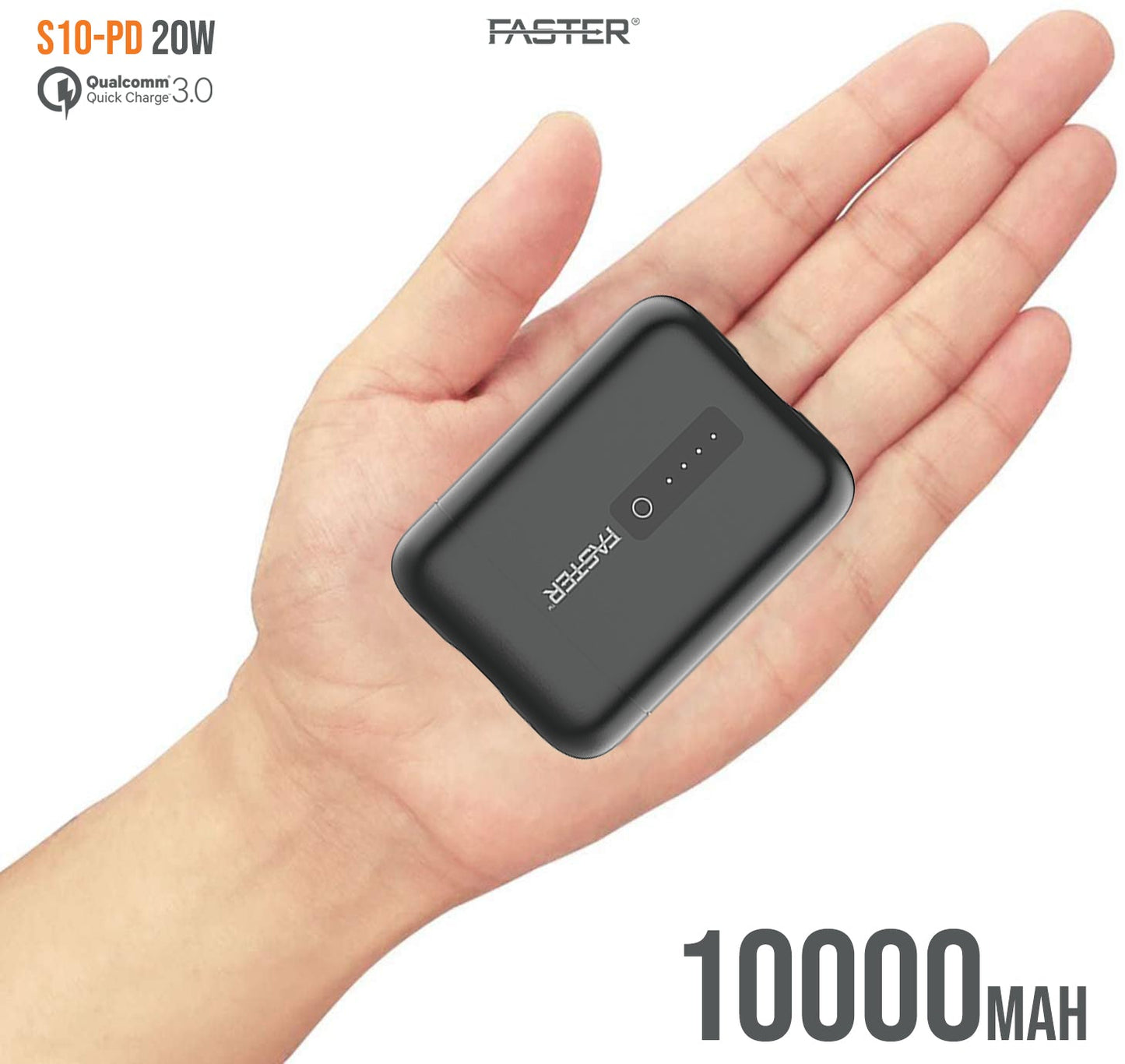 Faster Super Compact PD+QC3.0 10000mAh Power Bank, 20W/3A max in/out | S10-PD