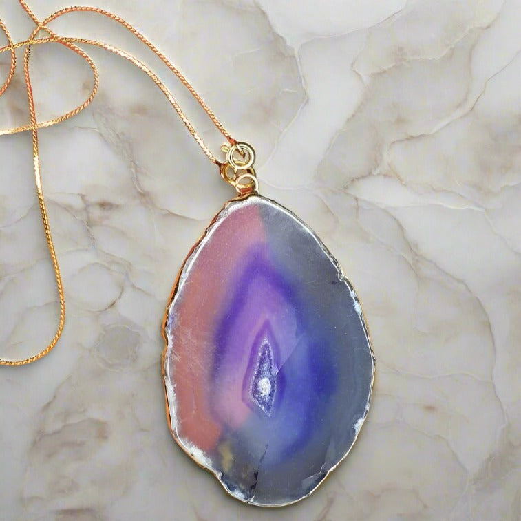 Clear Crystal Pendant - Golden Chain