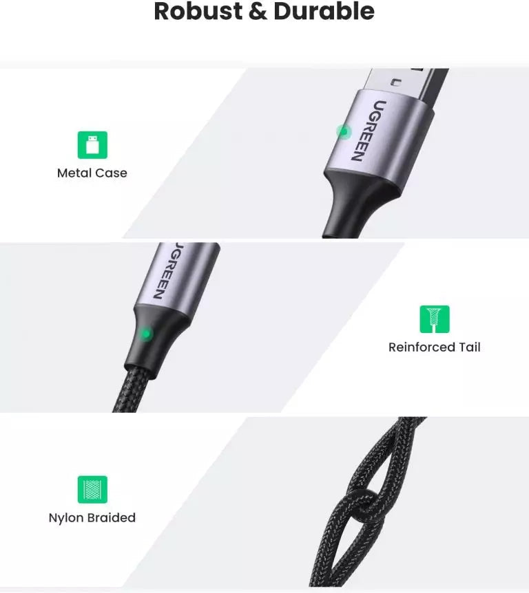 Ugreen Nylon Braided Fast USB-A to Type-C Cable | 2m/6.6'