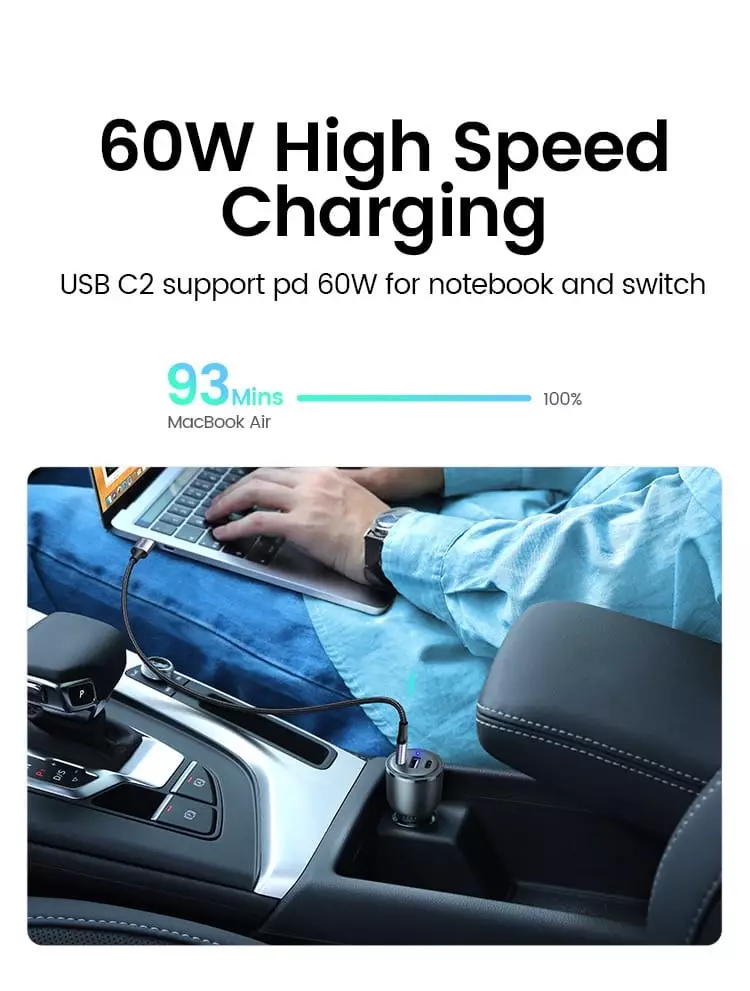 Ugreen 69W 3 Ports Super Fast Car Charger PD+QC3.0 1A+2C ports