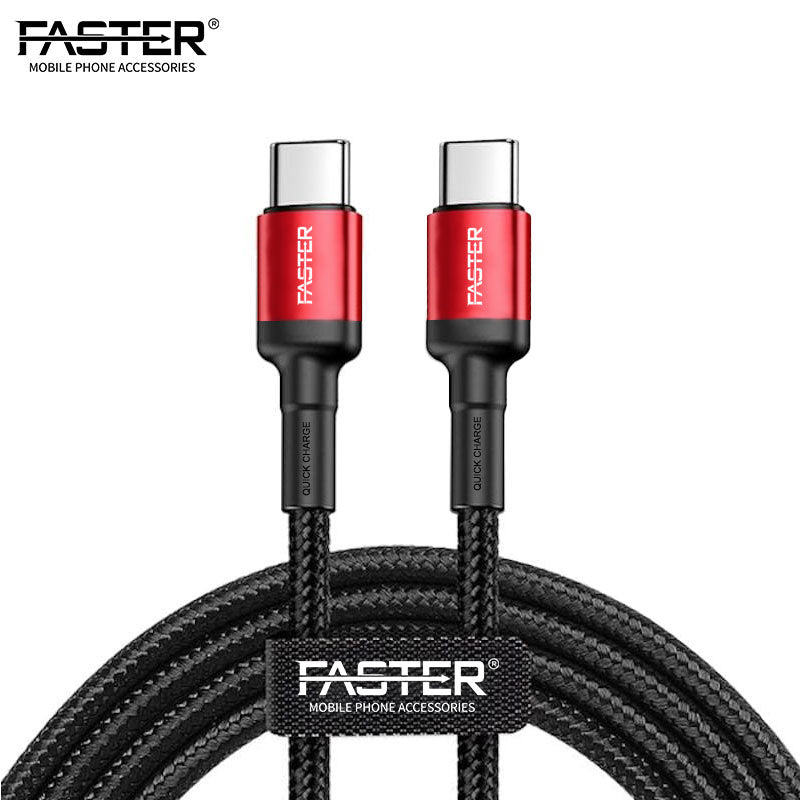 Faster 60W Type-C to Type-C Fabric Braided PD Cable | Supports Super Fast Charging 2.0 & more