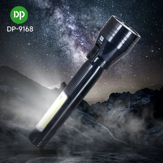 DP-9168 Rechargeable LED Flashlight Torch with COB LED Side Emergency Light