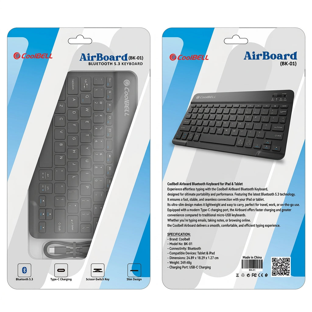 CoolBell Keyboard | Type-C Rechargeable | BT5.3 | AirBoard BK-01
