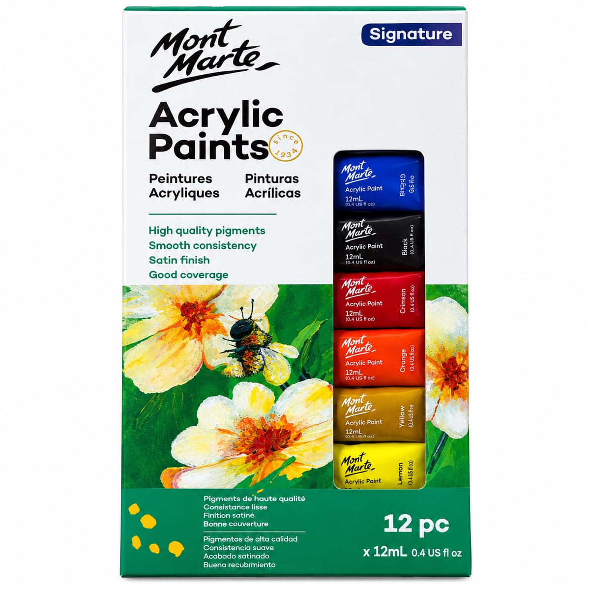 Mont Marte Acrylics Paint Colour(Signature)  | 12pcsx12ml 0.4USfloz