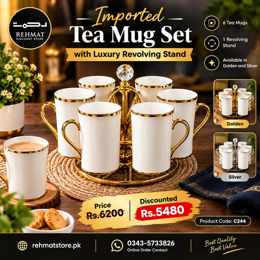 Imported Tea Mug Set with Luxury Revolving Stand