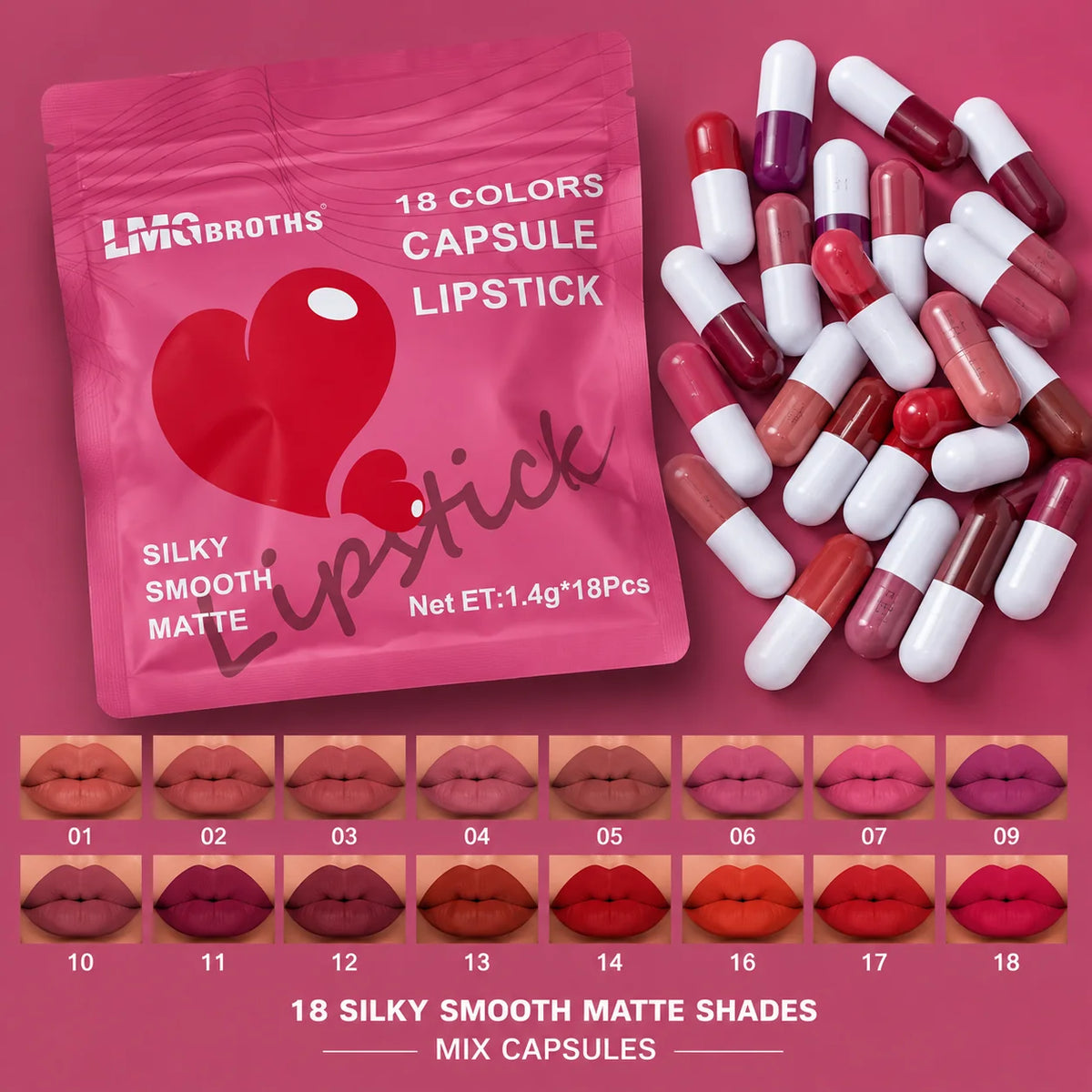 LMG Broths 18-Color Capsule Lipstick Set