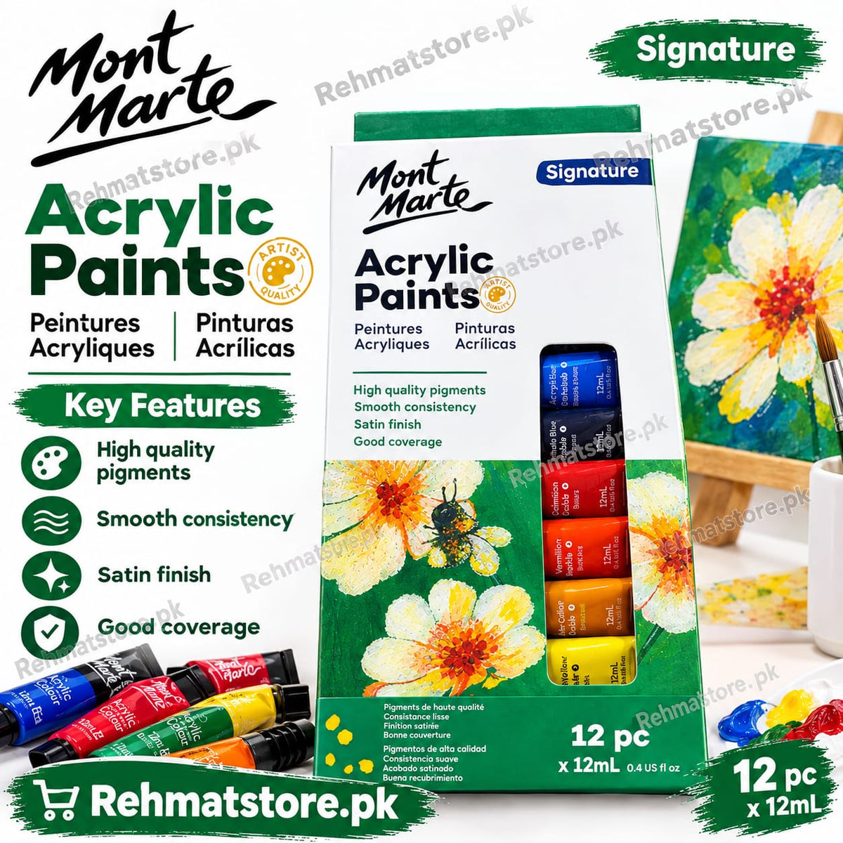 Mont Marte Acrylics Paint Colour(Signature)  | 12pcsx12ml 0.4USfloz