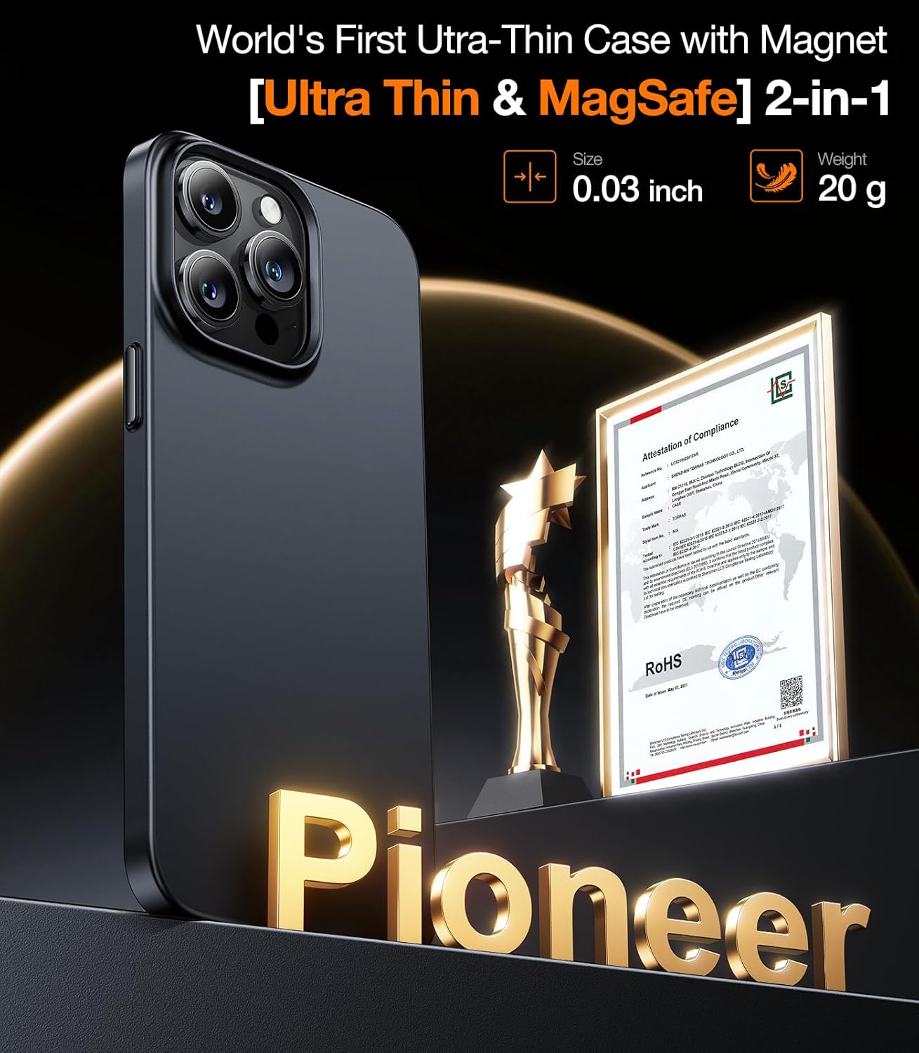 Torras OriginFit-Magsafe Series Thin Case for iPhone 15 Pro Max 6.7" - Black
