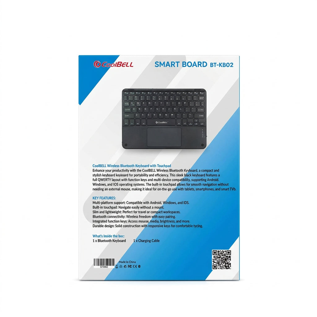 CoolBell Type-C Rechargeable Wireless Bluetooth Keyboard with Touchpad | Smart Board BT-KB02.