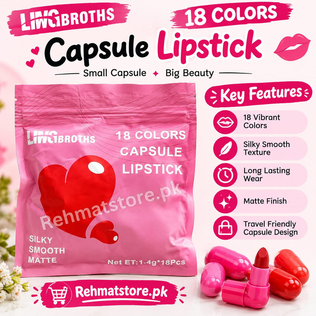 LMG Broths 18-Color Capsule Lipstick Set