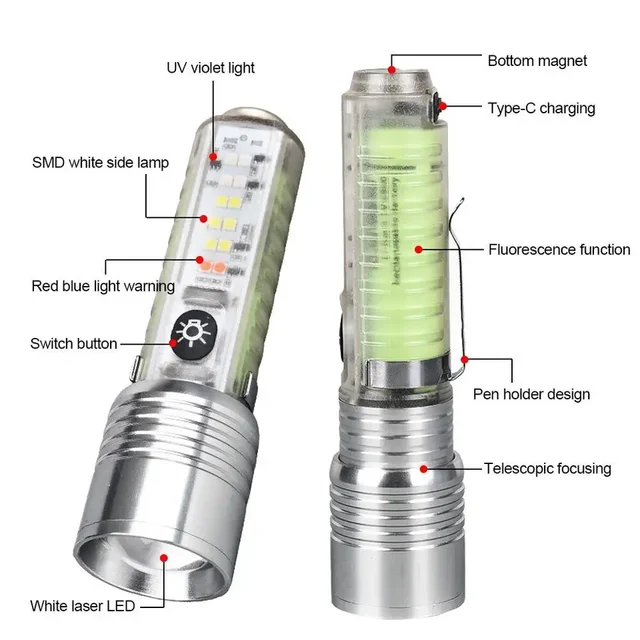 Multifunctional Metal Zoom Torch Light / Flashlight | Type-C | IPX5 | 520A