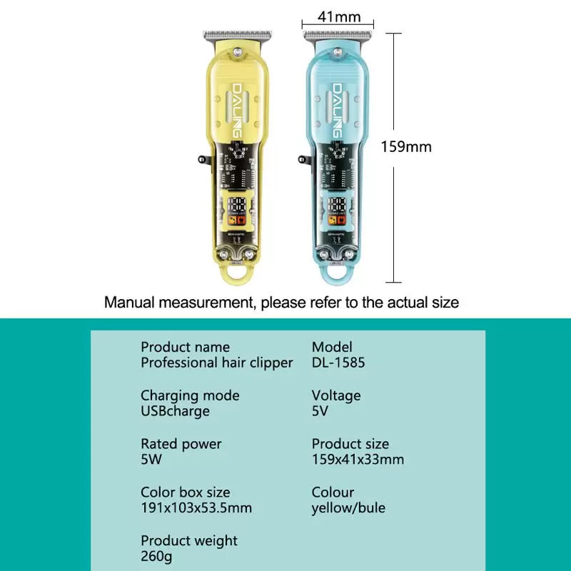 Shaver Daling DL-1585 USB Rechargeable Professional Hair Trimmer With Transparent Body And LED Display