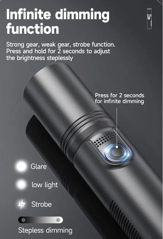 Mini Pocket Torch Light / Flashlight | 2W Zoomable | 800mAh Type-C Charging | DP-9188 | Black)