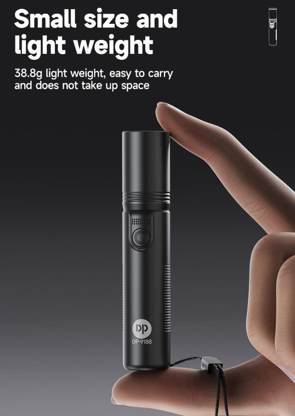 Mini Pocket Torch Light / Flashlight | 2W Zoomable | 800mAh Type-C Charging | DP-9188 | Black)