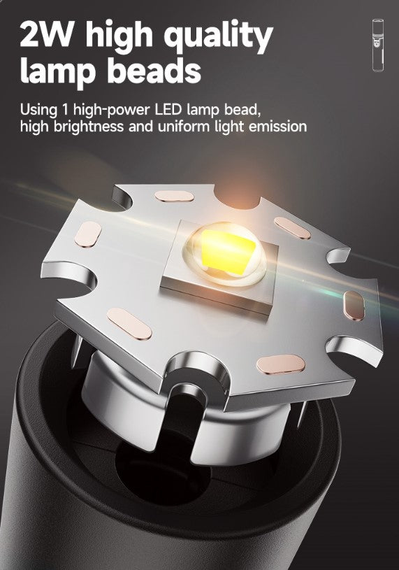 Mini Pocket Torch Light / Flashlight | 2W Zoomable | 800mAh Type-C Charging | DP-9188 | Black)