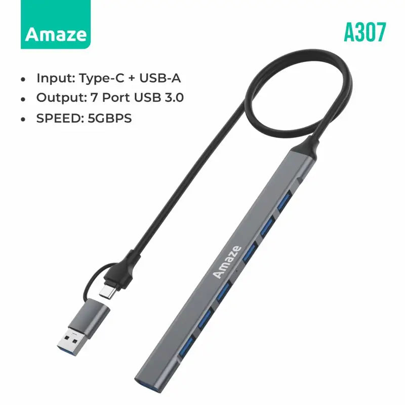 Amaze A307 USB + Type C 7-Port USB 3.0 HUB