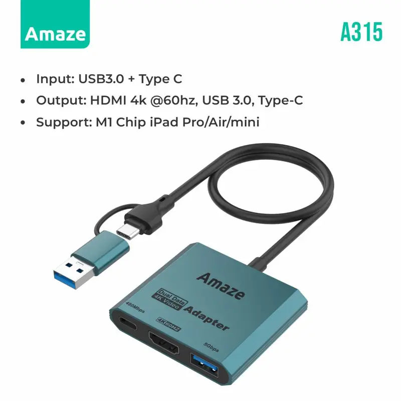 Amaze A315 Type C + USB to 3 in 1 Hub