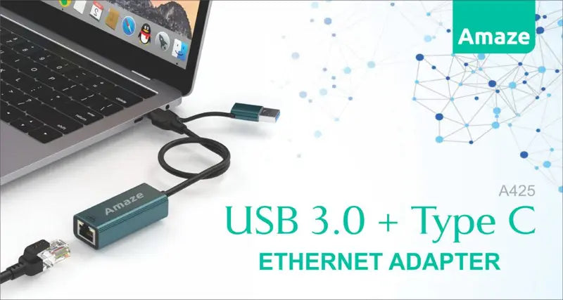 Amaze A425 USB3.0 + TYPE C TO RJ45 ETHERNET ADAPTER