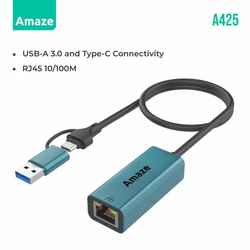 Amaze A425 USB3.0 + TYPE C TO RJ45 ETHERNET ADAPTER