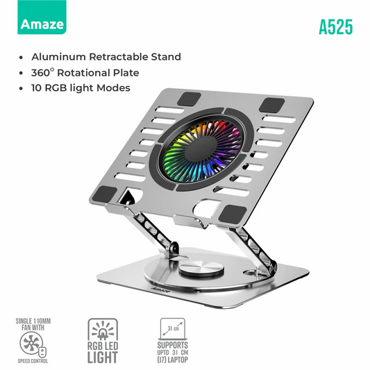 Amaze Single Fan RGB Aluminium Laptop Cooling Pad / Laptop Stand | A525