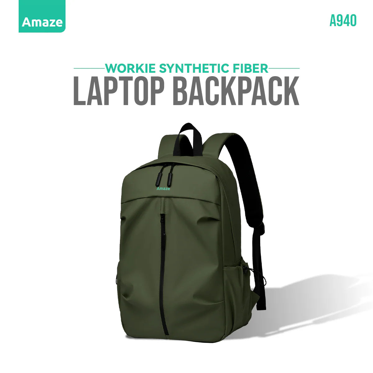 Amaze Workie Synthetic Fiber Premium 15"-16" Laptop Backpack | A940 | Black/Blue/Green