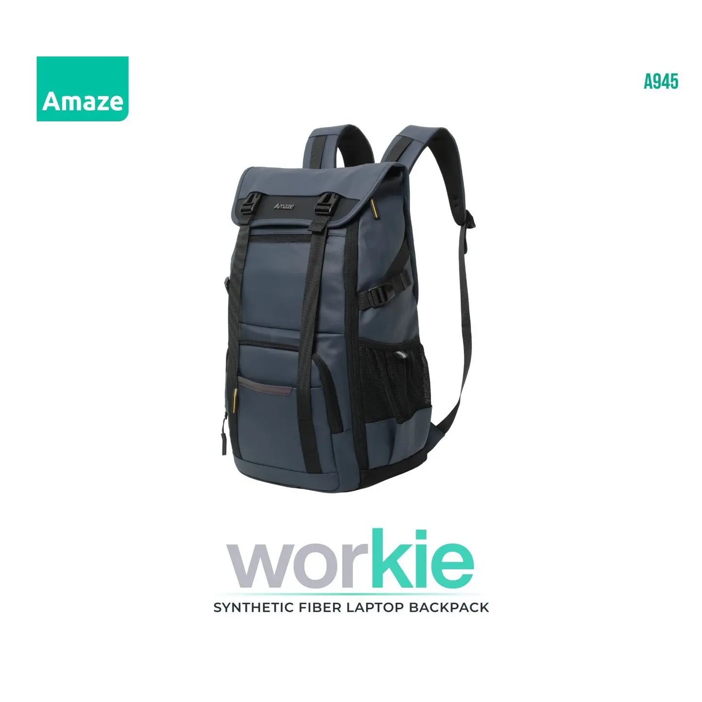 Amaze Workie Synthetic Fiber Premium 17" Laptop Backpack | A945 | Black/Blue/Green