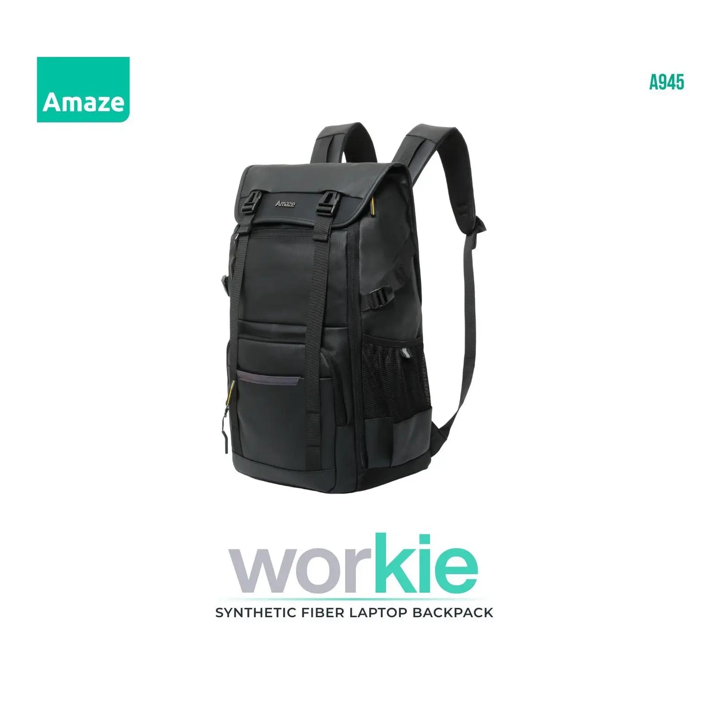 Amaze Workie Synthetic Fiber Premium 17" Laptop Backpack | A945 | Black/Blue/Green