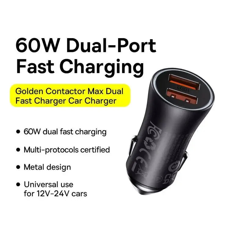 Baseus 60W Car Charger 2xUSB-A ports | Golden Contactor Max