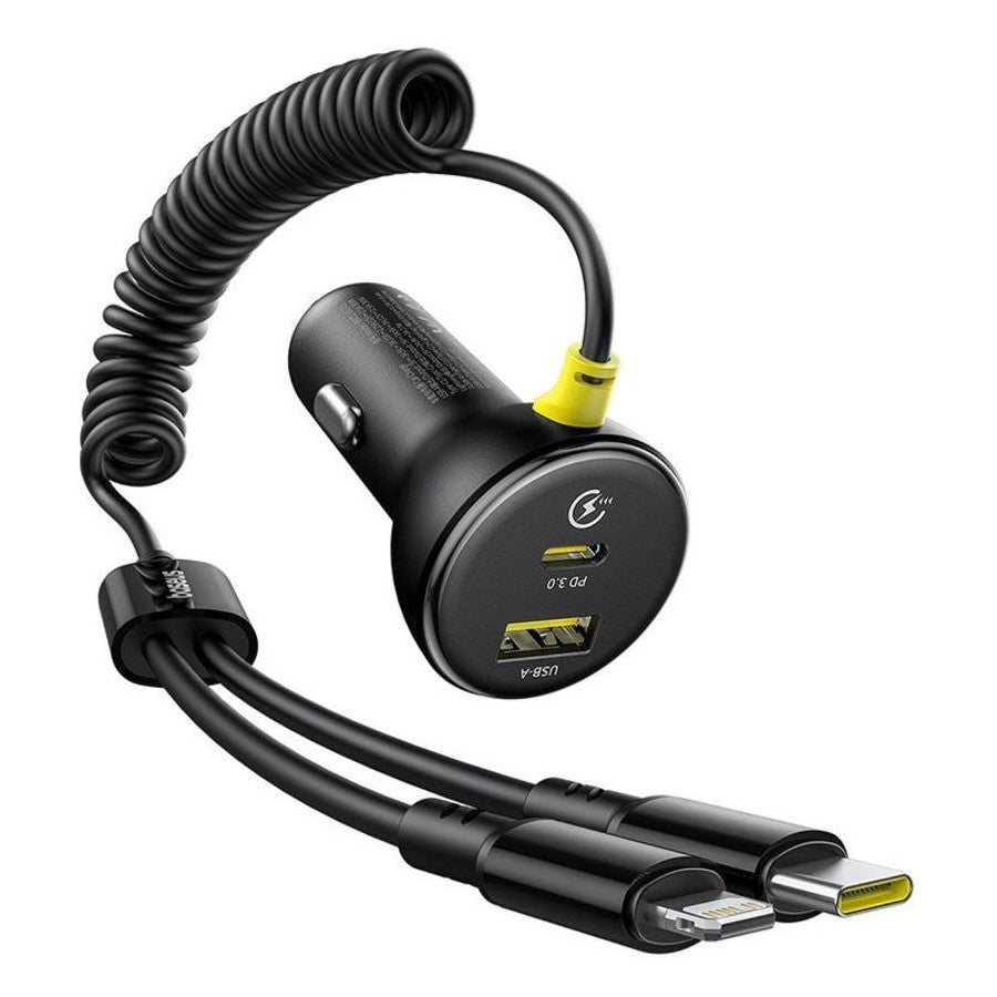 Baseus 60W Car Charger 1C1A + C&L Spring Cable | Circular Spring