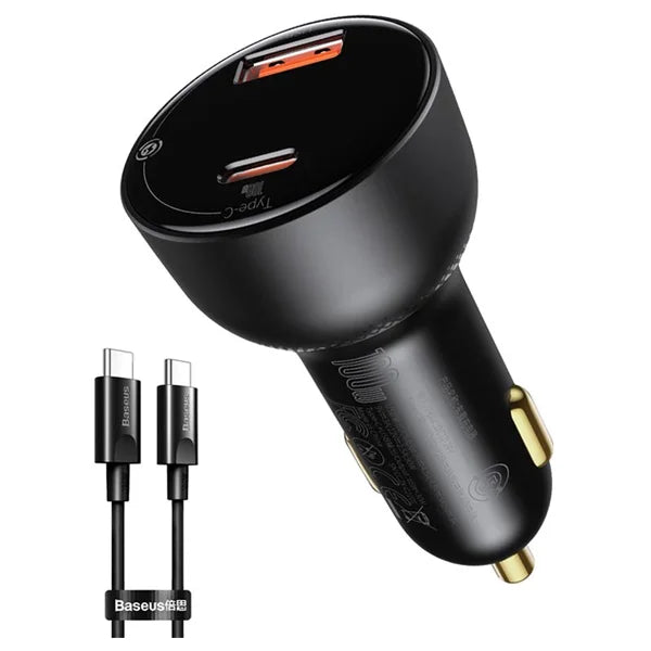 Baseus 100W Car Charger Supreme Digital Display PD+QC3.0 1A+1C port | with C to C Cable