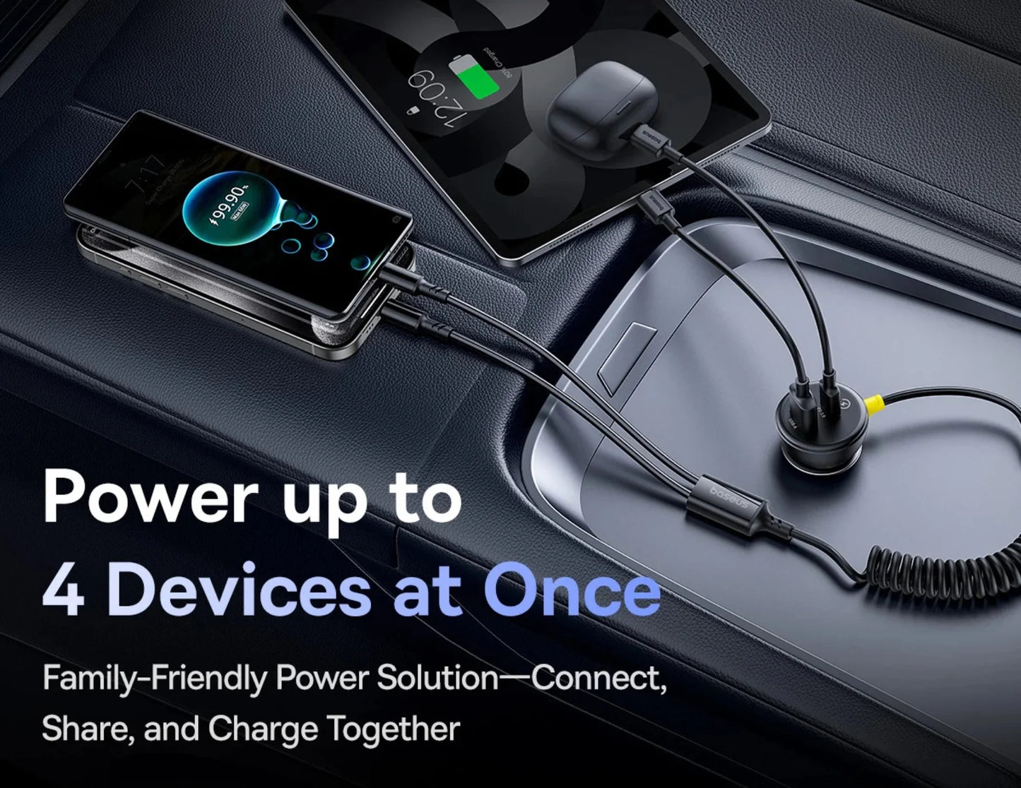 Baseus 60W Car Charger 1C1A + C&L Spring Cable | Circular Spring