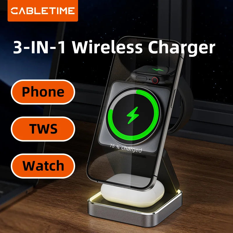 Cabletime 3-in-1 15W MagSafe Wireless Charging Desk Phone Holder | CE12B