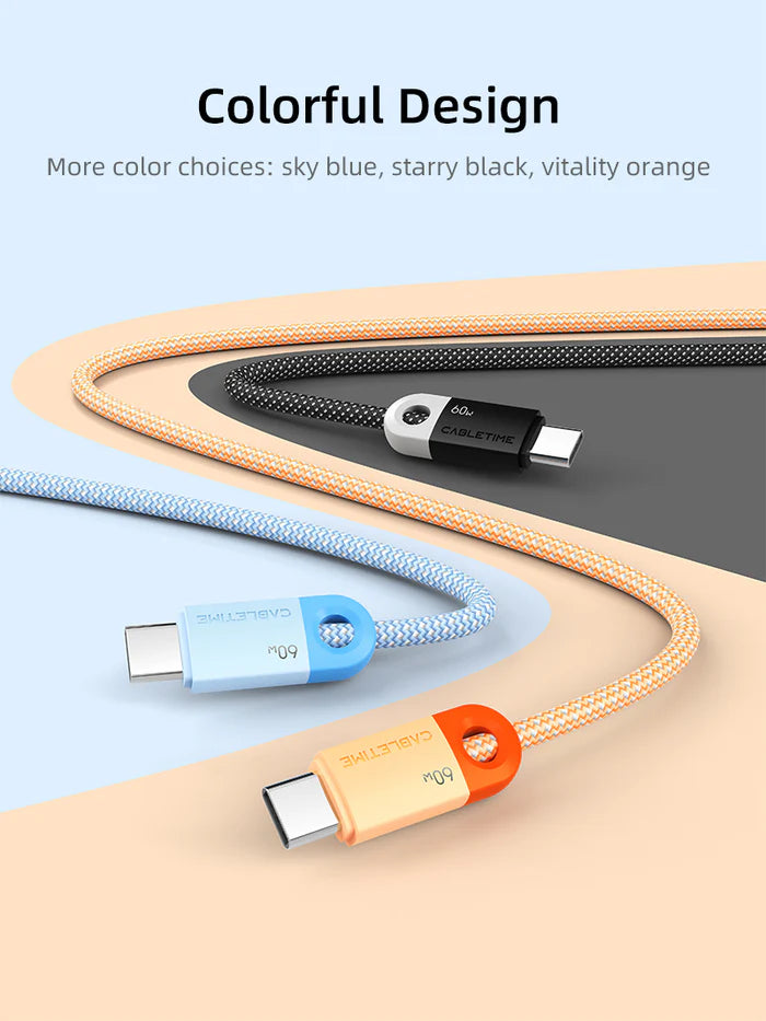 Cabletime 60W Type-C to Type-C Braided Cable | 1m/2m | CUP1H | Black